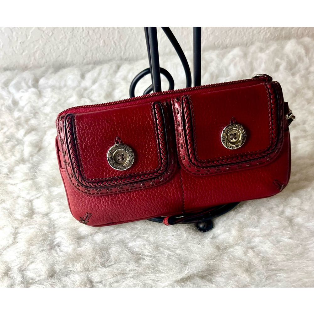 BRIGHTON Small Red Wallet with Pockets, Button Detail EUC.